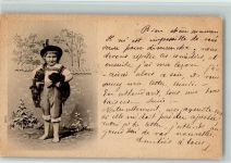 Junge Barfuß mit zwei Welpen auf dem Arm AK Hund 1899