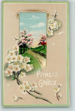 Jugendstil - Blüten, Bäume blühen AK Pfingsten 1910 Prägedruck