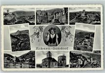 56299 W5401 Kobern-Gondorf - Niederburg Tazzelwurm Weinbrunnen Mathiaskapelle Alte Wasserburg Ortsansichten Frau mit Weinglas Mehrfachaufnahme