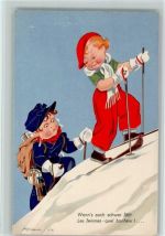 Kinder beim Aufstieg AK Ski 1940 Künstlerkarte