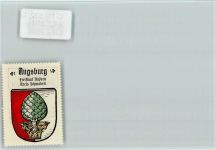 W8900 Augsburg , Bay Vignette Wappen Rot und Silber gespaltenes Schild eine grüne Zirbelnuss auf grünem Kapitell Vignette