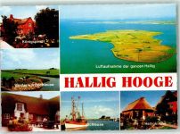 25859 W2251 Hooge , Hallig - Fliegeraufnahme der ganzen Hallig Königspesel Westerwarftschleuse T-Stube Schleuse Halligkirche Rückseite mit Abschürfungen bzw Kleberesten