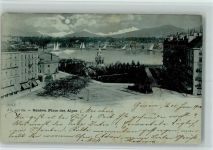 Genève Genf Place des Alpes Segelboot 1900 Mondschein