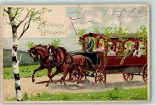 Pfingsten Kremser Kutsche Lithographie Verlag Erika Nr. 608 Mailick, A. Gebrauchsspuren