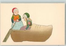 Serie Hollandkinder sitzen im Schuh AK Holzschuh 1912 Lithographie