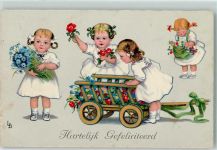 Hartelijk Gefeliciteerd Kinder mit Kornblumen und Rosen AK Döring, L. / LD Gebrauchsspuren