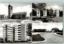 46562 W4223 Friedrichsfeld , Niederrhein - Rückseite mit Abschürfungen bzw Kleberesten Kirche Wohnsiedlung