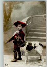 Junge mit Gewehr und Hund Hund