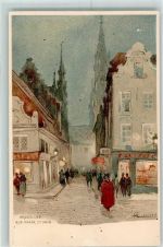 Brüssel Bruxelles Lithographie / Künstlerkarte Rue chair et Pain