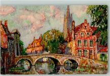 Bruges Brügge Künstlerkarte Le Pont de Beguinage AK