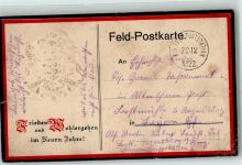 Prägedruck Neujahr WK I AK Wappen 1914 Karte beschädigt