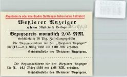 35576 W6330 Wetzlar KEINE AK Quittung Wetzlarer Anzeiger