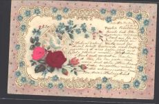 Prägedruck Vergissmeinnicht Rosen AK Taube 1903 AK mit Stoff