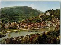 64757 W6932 Hirschhorn Neckar - Schloß-Hotel auf der Burg am Neckar Lastkähne Ausflugsschiff