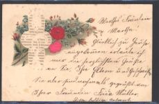 Prägedruck Vergissmeinnicht AK Rose 1901 AK mit Stoff