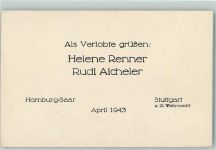 66424 W6650 Homburg , Saar KEINE AK Verlobungsanzeige Helene Renner Rudi Aicheler