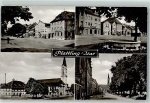 94447 W8350 Plattling - Sparkasse Oldtimer Doppler Brunnen Fahrradfahrer Kirche