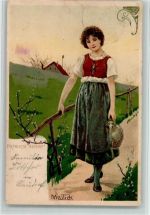 WW 5185 Ostern - Frau in Tracht mit einem Wasserkrug AK Mailick, A. 1904 Lithographie / Künstlerkarte