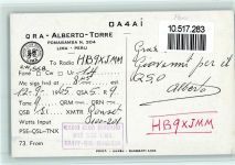 DA 4A1 Alberto Torre , Lima Peru - Radio Club Peruana Qsl-Karte