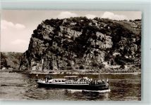 M.S. Vios passiert die Loreley AK Gute Erhaltung Rheinschiff 1961 Foto AK