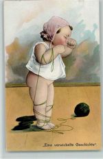 Serie 376-2 nacktes Kind mit einem Wollknäuel - Erhaltung I Baby