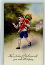 Verlag EAS 1905 - Junge mit Brottasche und Schultüte AK gute Erhaltung erster Schultag