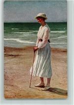 ASCO 6754 - Schiotz-Jensen : Frau am Strand , gute Erhaltung AK Dänische Kunst