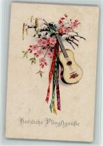 Pfingsten - Gitarren mit bunten Bändern, AK Zupfinstrument 1919