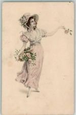Nr. 505 Frau mit Rosen AK M. Munk Wien 1911 Gebrauchsspuren