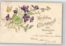 Neujahr - Blüten, AK Schmetterling Prägedruck