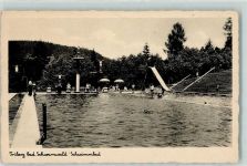 78098 W7740 Triberg im Schwarzwald Gebrauchsspuren Schwimmbad Sprungturm Wasserrutsche Bahnpost Zug 1447