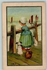 Nr. 445 Hollandkind Hund signiert AK M. Munk Wien 1914 Künstlerkarte