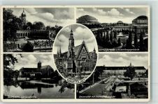 Breslau Wroclaw - Liebichshöhe Jahrhunderthalle Rathaus Universität m. Brücke Sandkirche Straßenbahn