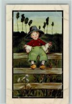 Nr. 445 - Junge mit Holzschuhe und Hühner AK M. Munk Wien Lithographie