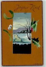 handgemalt Mistel Ilex Winter sign P. Martel Weihnachten Künstlerkarte