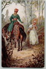Begegnung Tracht Pferd Liebespaar Verlag TSN Stroefer Nr. 23 Solomko, S. Künstlerkarte