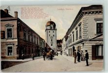 8700 Leoben 1909 Foto AK Stadtturm Ecke Kirchgasse Pferdefuhrwerk