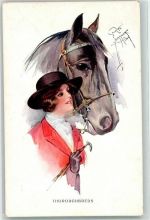 Frau mit Pferd Thoroughbreds Barber, C. Künstlerkarte