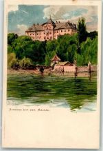 W7750 Insel Mainau Schloss Biese, K. 1899 Lithographie / Künstlerkarte