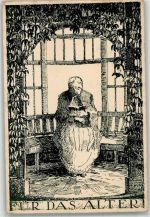 Für das Alter Buch/Bibel lesen Federzeichnung Buch lesen 1922 Künstlerkarte