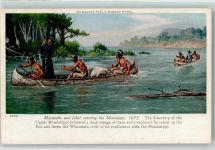 Kanus Marquette nd Joliet entering the Mississippi Indianer Künstlerkarte