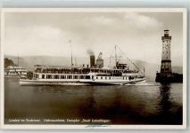 W8990 Lindau Bodensee Salondampfer Stadt Überlingen Hafenausfahrt Bodenseeschiff 1931 Foto AK