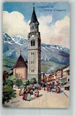 32043 Cortina d'Ampezzo Lithographie / Künstlerkarte Kirche