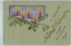 Tannenzweig mit Kerzen und Tannenzapfen + Adelskorrespondenz Weihnachten 1900 Prägedruck