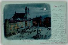 4020 Linz 1899 Mondschein Franz Josef Platz Denkmal Kirche