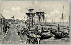 Allinge-Sandvig Foto AK Windmühle Hafen Segelschiffe