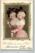 Serie 1091 Viel Glück Passepartout Hutmode Adelskorrespondenz Meissner & Buch 1900 Prägedruck