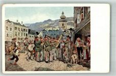4020 Linz Lithographie / Künstlerkarte Bund deutscher Österreicher Ständchen des Bürgermusikorps