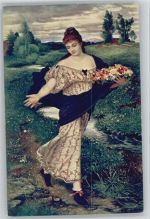 Flora Frau mit Blüten, Mode Böcklin, A. Künstlerkarte