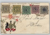 Württemberg - Wappen - 1901 AK Briefmarkenabbildung